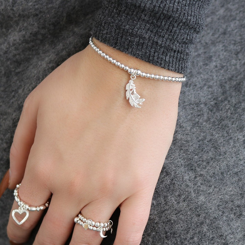 CHLOBO Cute Charm Feather Heart Bracelet