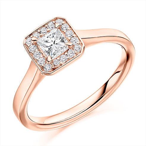 Rose Gold Princess Cut Diamond Halo Ring