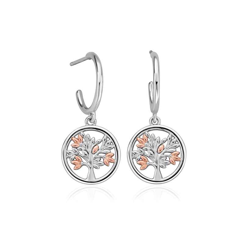 Tree of Life Silver Circle Drop Earrings