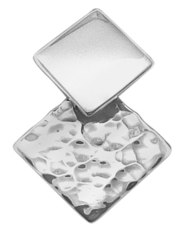 Silver Two Square Hammered Stud Earrings