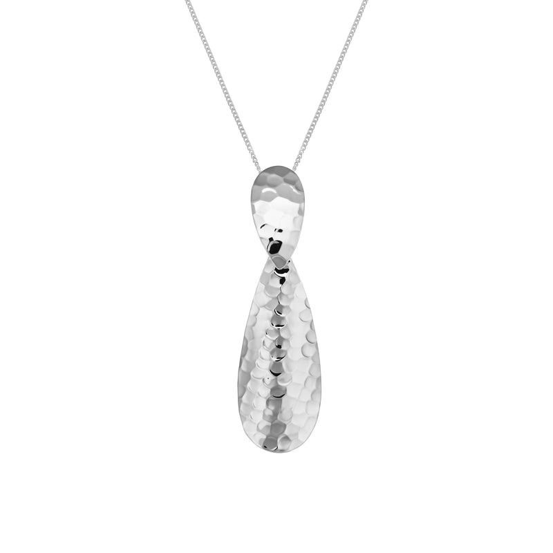 Silver Double Teardrop Hammered Necklace