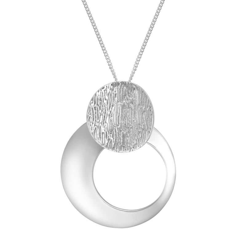 Silver Textured Circles Pendant Necklace