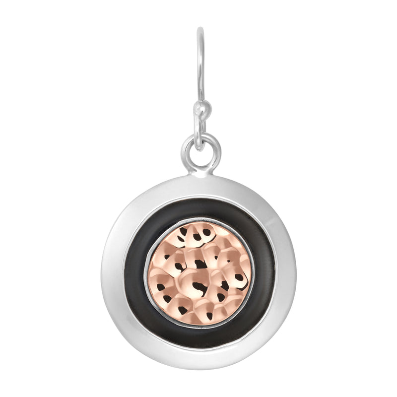 Silver & Copper Circle Hammered Drop Earrings