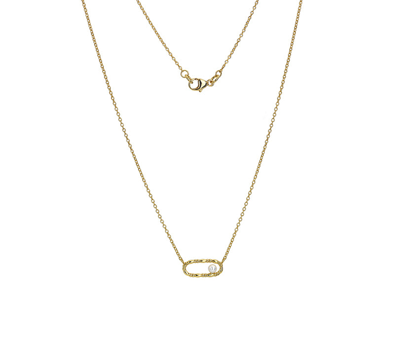 9ct Yellow Gold Pearl Oblong Necklace