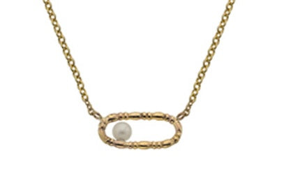 9ct Yellow Gold Pearl Oblong Necklace