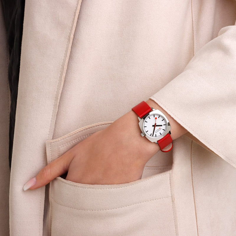 Petite Cushion, Red Vegan Grape Leather, 31mm Watch