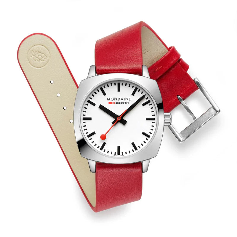 Petite Cushion, Red Vegan Grape Leather, 31mm Watch