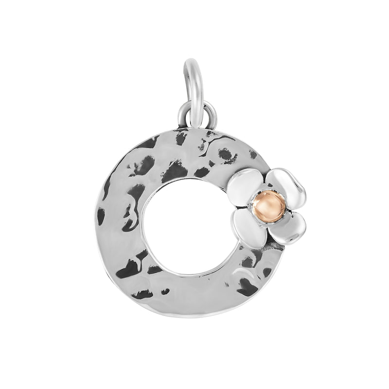 Silver & Copper Circle Flower Pendant Necklace