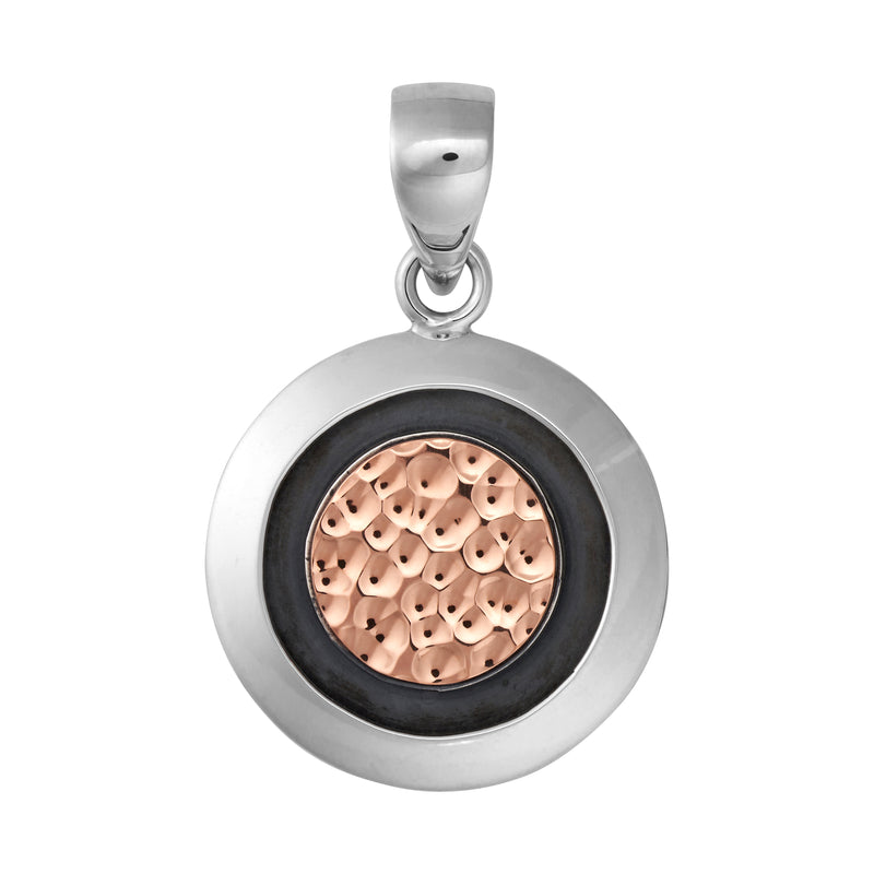 Silver and Copper Hammered Circular Pendant
