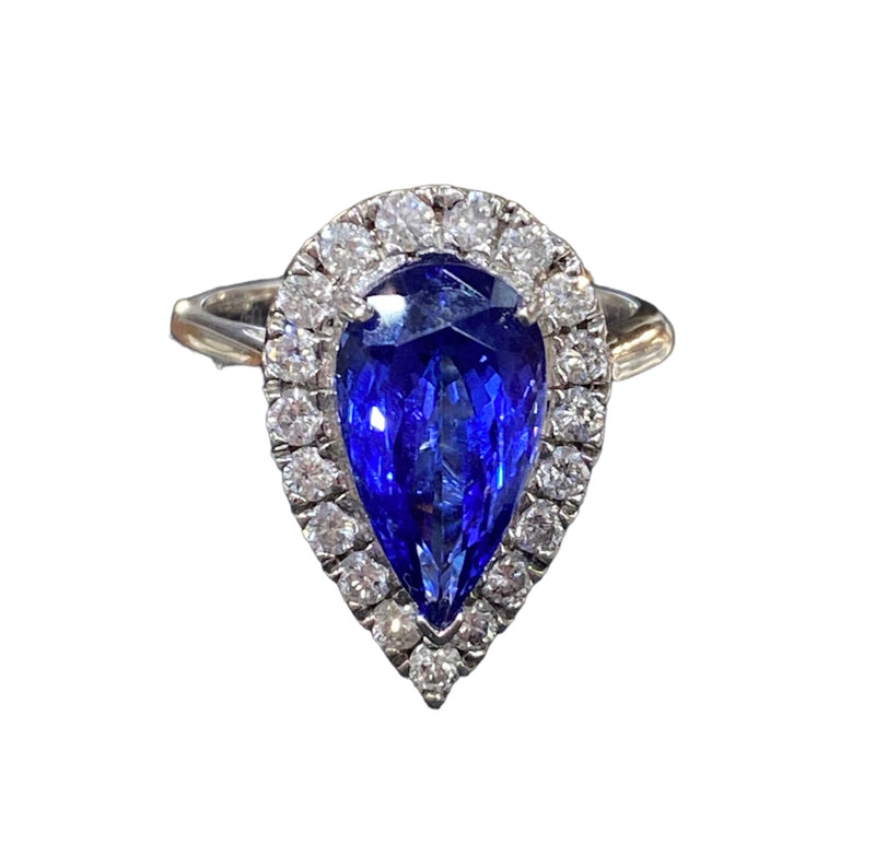 Tanzanite and Diamond Pear Shaped Ring