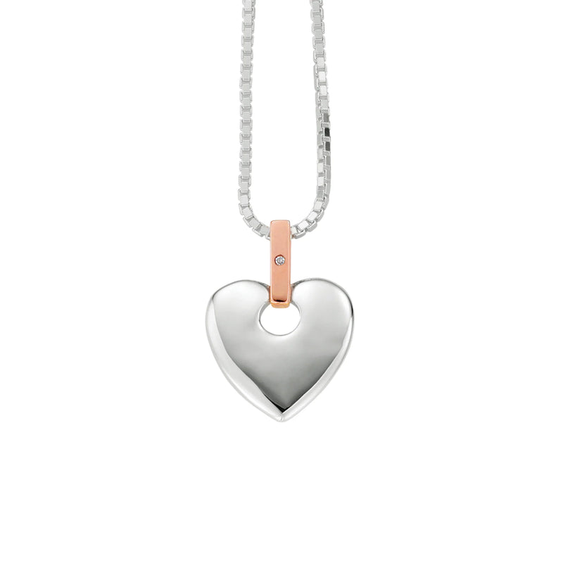 Cariad Silver and Diamond Large Heart Pendant Necklace