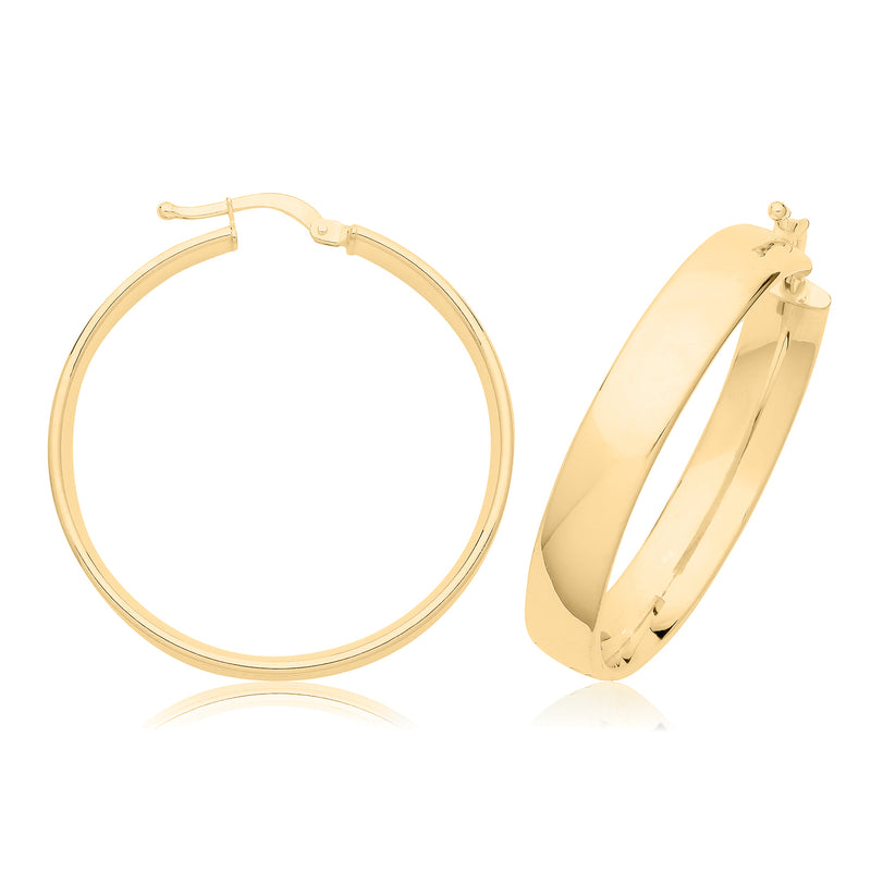 9ct Gold Wide 30mm Hoop Earrings