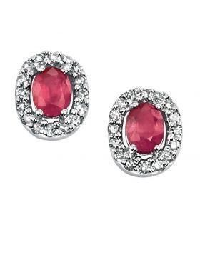 Oval Ruby and Diamond Earrings