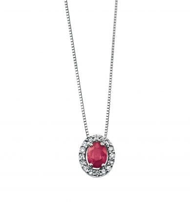 Oval Ruby and Diamond Pendant and Chain
