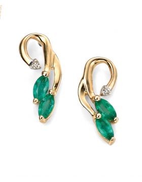 Emerald and Diamond Vine Earrings in Gold