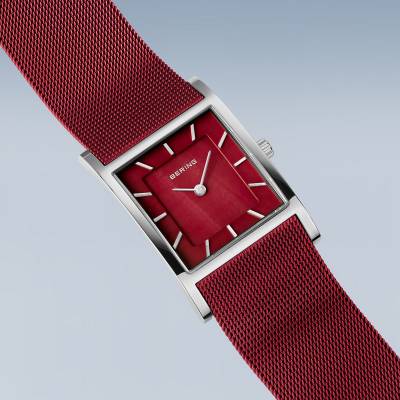 Classic Polished Silver Watch - Red