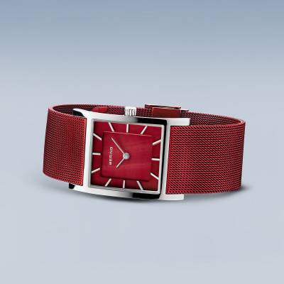 Classic Polished Silver Watch - Red