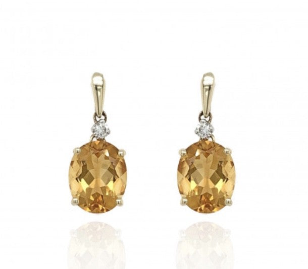 Citrine and Diamond Earrings in Gold