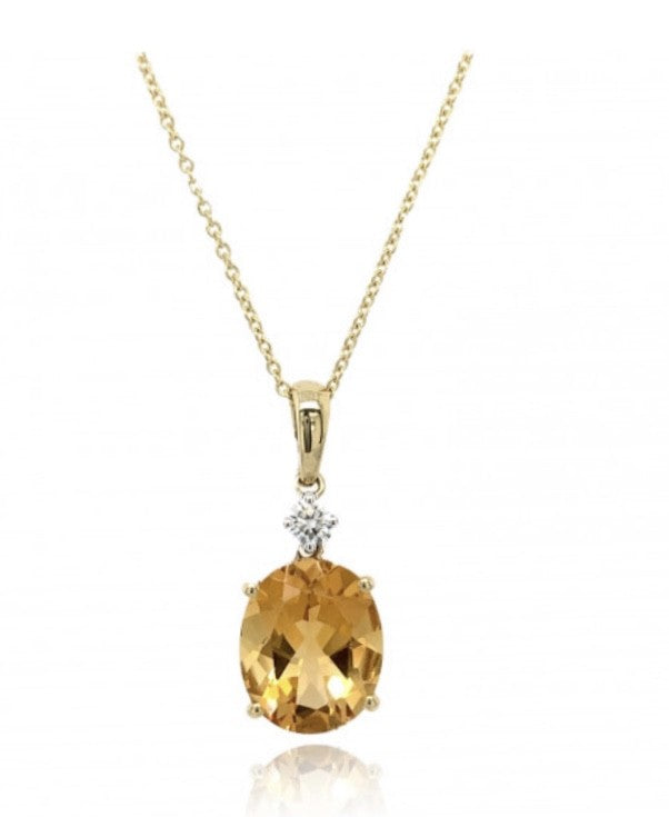 Citrine and Diamond Pendant Necklace