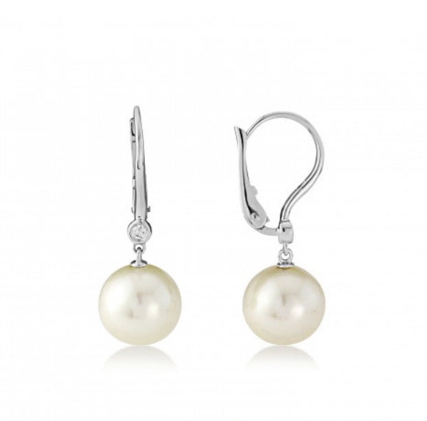 Pearl and Diamond Drop Earrings in White Gold