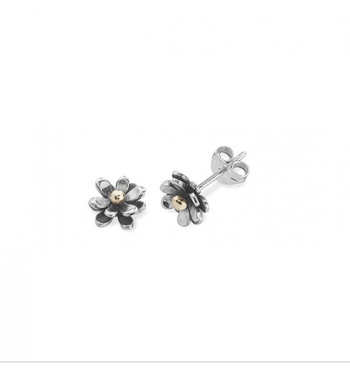 Silver and Gold Flower Stud Earrings