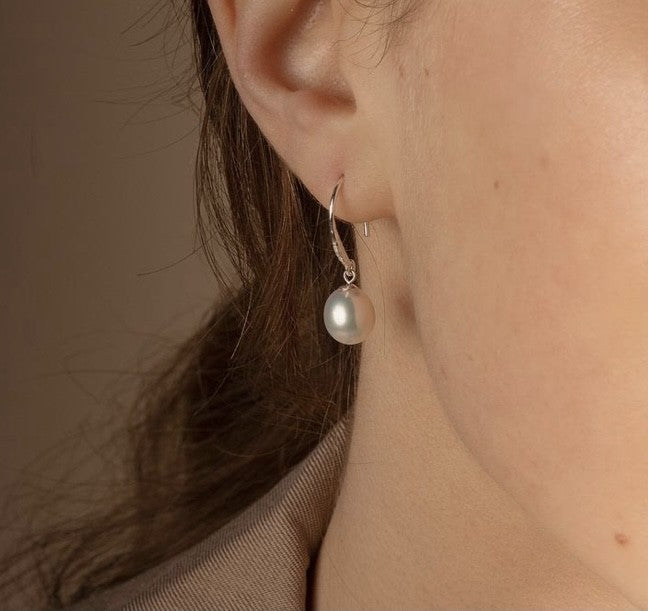 White Pearl Silver Drop Earrings