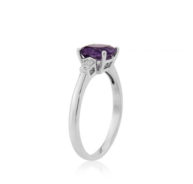 Amethyst and Diamond White Gold Ring