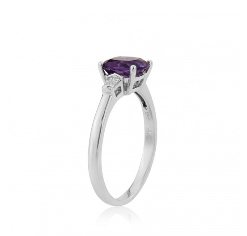 Amethyst and Diamond White Gold Ring