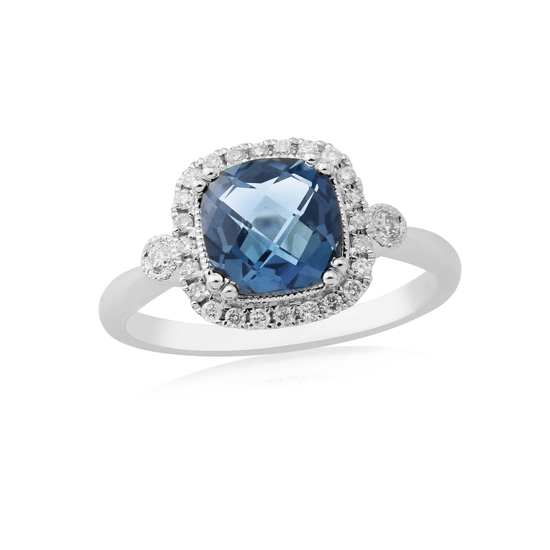 London Blue Topaz & Diamond Cluster Ring