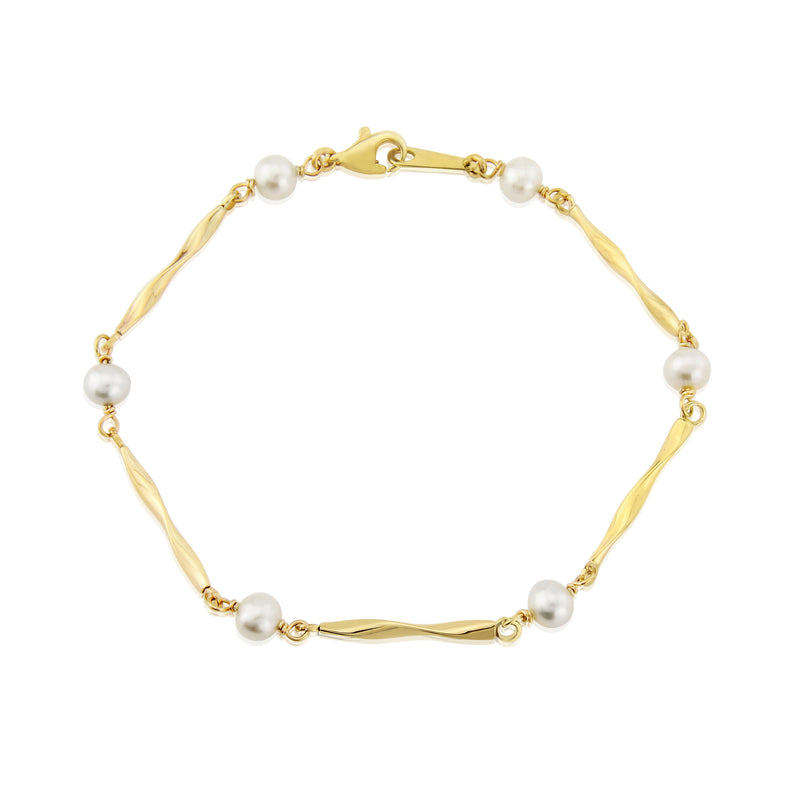 Gold White Cutured Pearl Bracelet