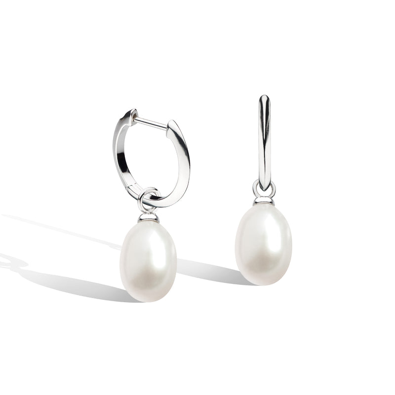 Astoria Pearl Drop Silver Hoop Earrings