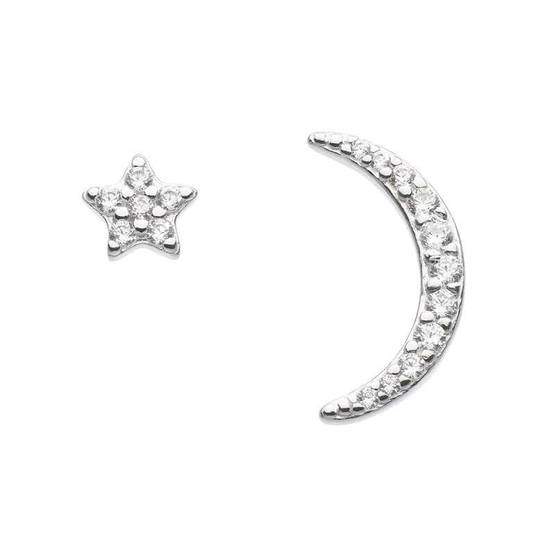 Silver Sun and Moon CZ Stud Earrings