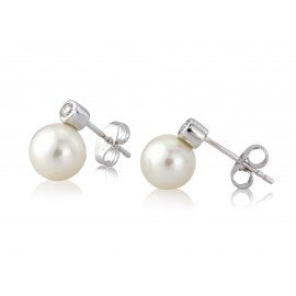 Pearl and Diamond White Gold Stud Earrings