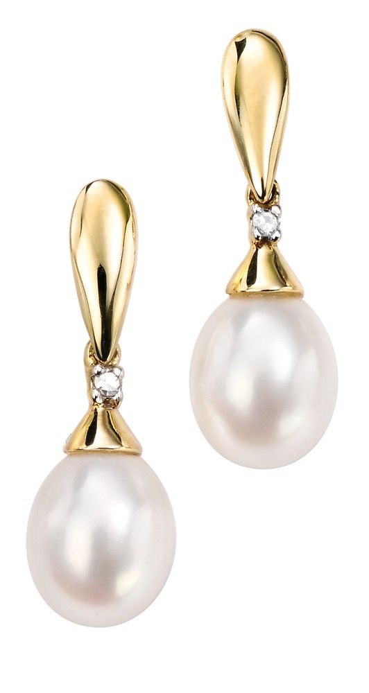 White Pearl and Diamond Drop Earrings
