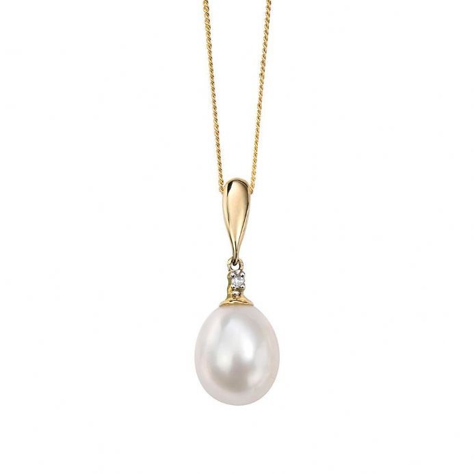 White Pearl and Diamond Pendant and Chain