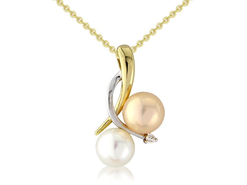 Multi Colour Pearl and Diamond Pendant Necklace