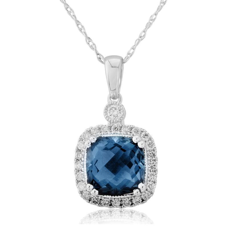 London Blue Topaz and Diamond Pendant Necklace