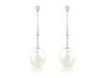 White Gold Pearl and Diamond Drop Earrings