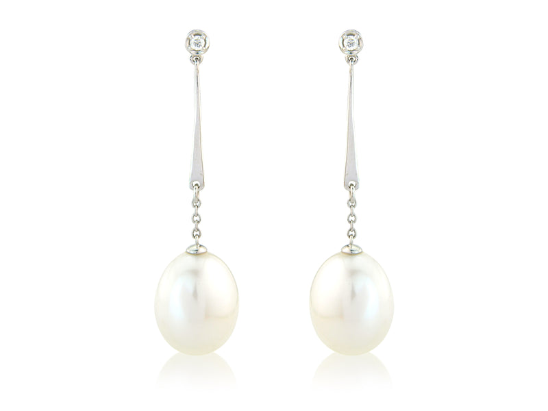 White Gold Pearl and Diamond Drop Earrings