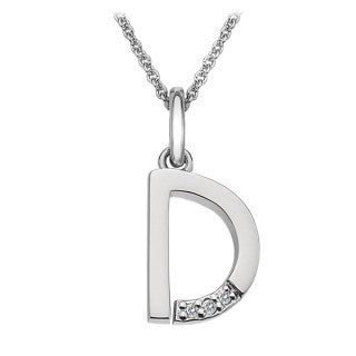 Silver 'D' Initial' Micro Diamond Pendant