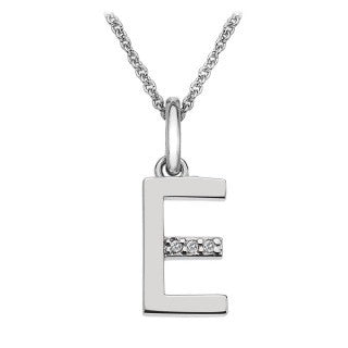Silver 'E' Initial Micro Diamond Pendant