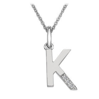Silver 'K' Initial Micro Diamond Necklace