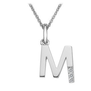 Silver 'M' Initial Micro Diamond Necklace
