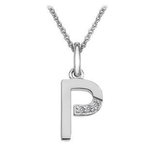 Silver 'P' Initial Micro Diamond Necklace