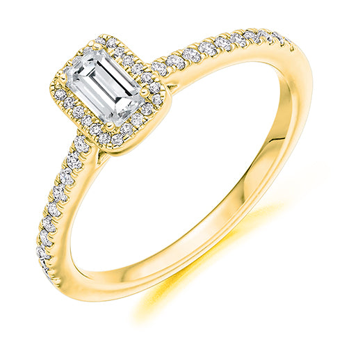 Gold Emerald Cut Diamond Halo Ring