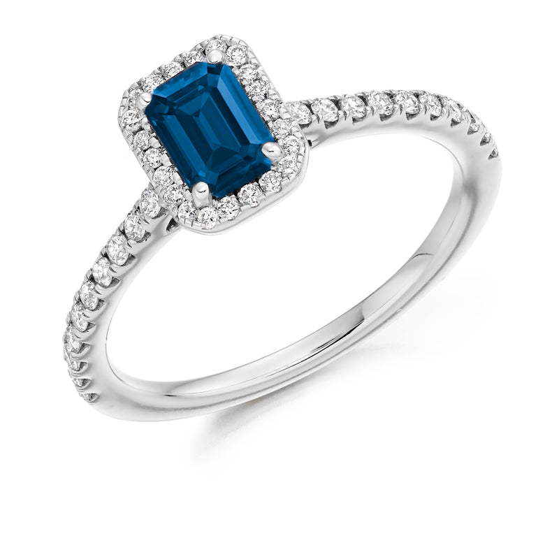 Sapphire and Diamond Platinum Halo Ring