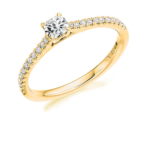 Cushion Cut Diamond Solitaire Ring with Diamond Shoulders