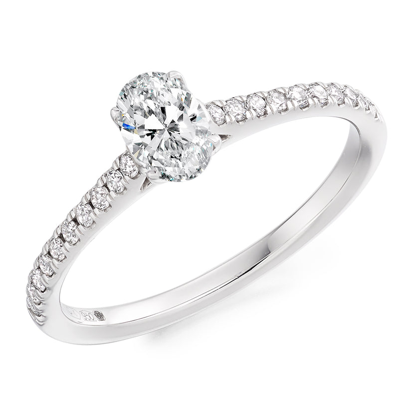 Oval Cut LAB Diamond Solitaire Ring With Diamond Shoulders