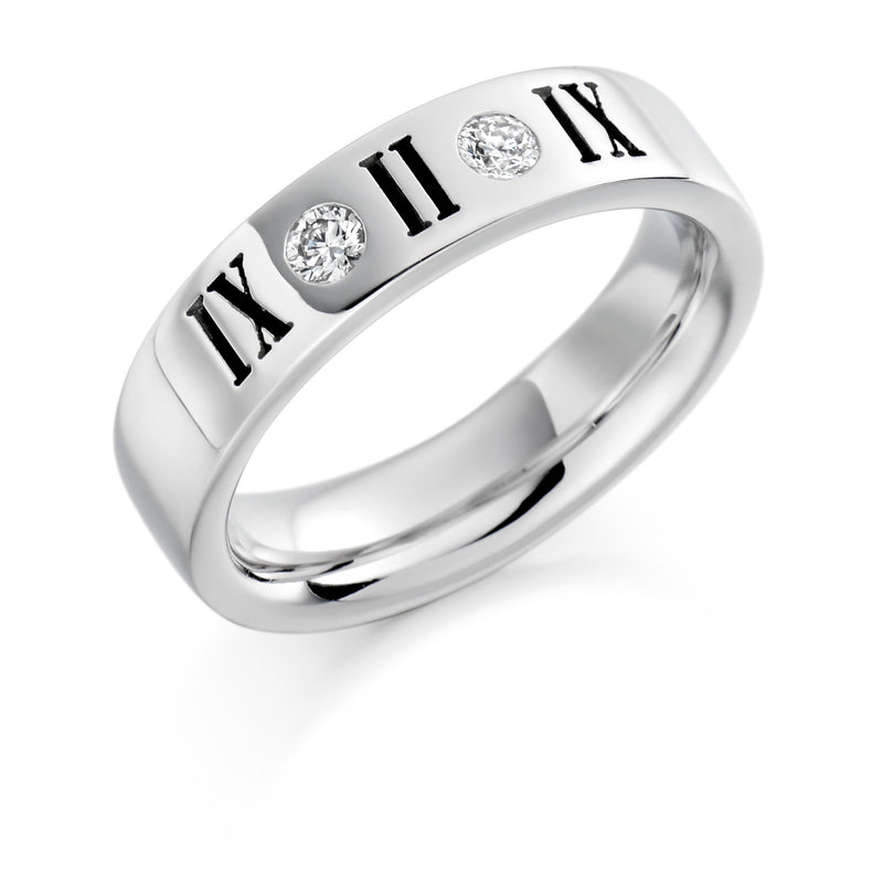 Platinum and Diamond Wedding Ring with Personalised Wedding Date