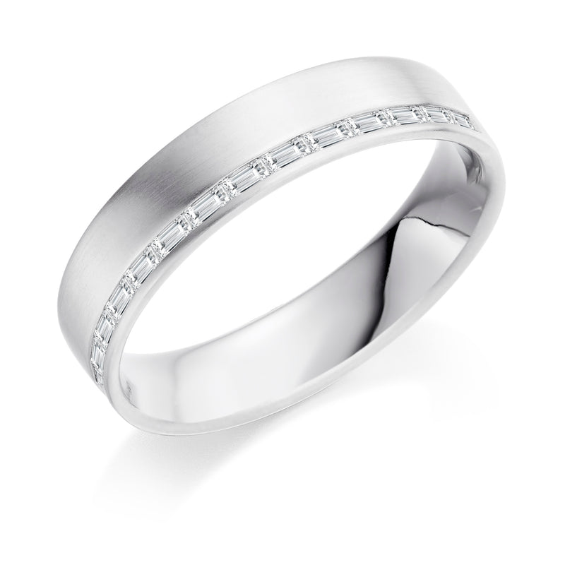 Platinum Baguette Cut Diamond Offset Ring